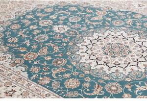 Tappeto Nain 6la Medaglione Floreale Blu Petrolio Avorio 208x304 Cm