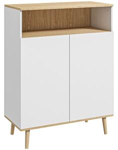 HOMCOM Credenza Cucina Scandinava con 2 Ante, Ripiano Regolabile, Gambe in Legno di Pino, 80x38x102 cm, Bianco e Rovere | Aosom Italy