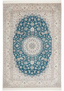 Tappeto Nain 6la Medaglione Floreale Blu Petrolio Avorio 208x304 Cm