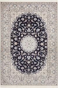 Tappeto Nain 6la Medaglione Floreale Blu Scuro Bianco Avorio 211x308 Cm