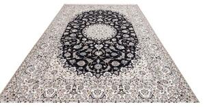 Tappeto Nain 6la Medaglione Floreale Blu Scuro Bianco Avorio 211x308 Cm