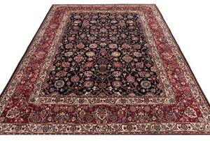 Tappeto Mashad Fine Floreale Blu Scuro Rosso 194x277 Cm