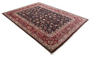 Tappeto Mashad Fine Floreale Blu Scuro Rosso Cremisi 200x273 Cm
