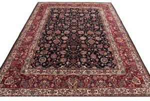 Tappeto Mashad Fine Floreale Blu Scuro Rosso Cremisi 200x273 Cm