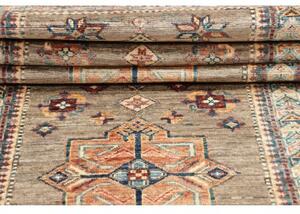 Tappeto Kazak Fine Geometrico Tortora Blu Corsia 79x295 Cm