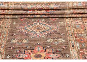 Tappeto Kazak Fine Stilizzato Marrone Tortora Rosso Corallo Corsia 85x257 Cm