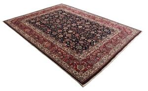 Tappeto Mashad Fine Floreale Blu Scuro Rosso 194x277 Cm