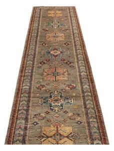 Tappeto Kazak Fine Geometrico Tortora Blu Corsia 79x295 Cm