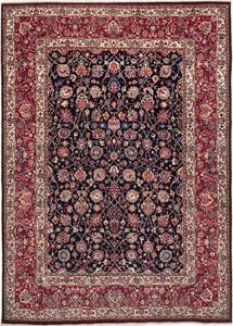 Tappeto Mashad Fine Floreale Blu Scuro Rosso 194x277 Cm