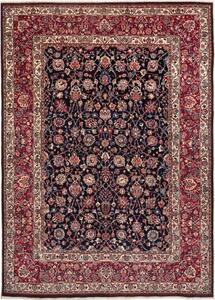 Tappeto Mashad Fine Floreale Blu Scuro Rosso Cremisi 200x273 Cm
