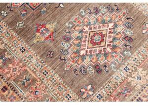 Tappeto Kazak Fine Stilizzato Marrone Tortora Rosso Corallo Corsia 85x257 Cm