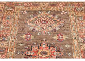 Tappeto Kazak Fine Stilizzato Marrone Tortora Rosso Corallo Corsia 85x257 Cm