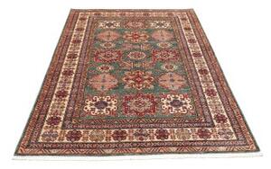 Tappeto Kazak Fine Geometrico Verde Petrolio Avorio 148x202 Cm