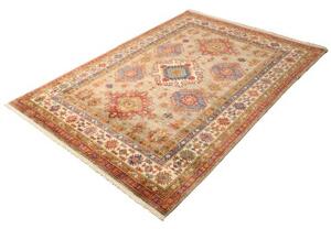 Tappeto Kazak Fine Stilizzato Beige Rosso 145x203 Cm