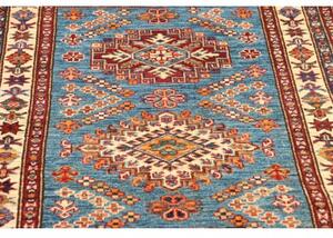 Tappeto Kazak Fine Geometrico Blu Rosso Mattone Corsia 81x295 Cm