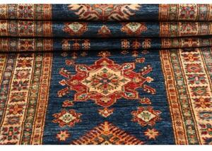 Tappeto Kazak Fine Geometrico Blu Rosso Corsia 83x386 Cm
