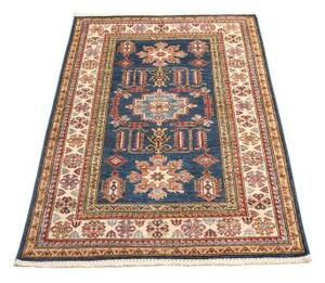 Tappeto Kazak Fine Stilizzato Blu Avorio 103x148 Cm