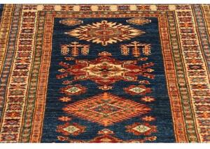 Tappeto Kazak Fine Geometrico Blu Rosso Corsia 83x386 Cm