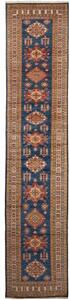 Tappeto Kazak Fine Geometrico Blu Rosso Corsia 83x386 Cm