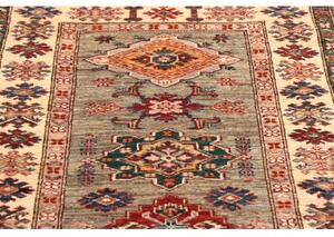 Tappeto Kazak Fine Geometrico Grigio Beige Corsia 82x257 Cm