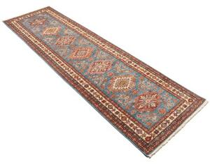 Tappeto Kazak Fine Geometrico Blu Rosso Mattone Corsia 81x295 Cm