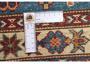 Tappeto Kazak Fine Geometrico Blu Rosso Mattone Corsia 81x295 Cm