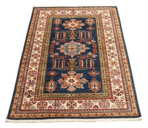 Tappeto Kazak Fine Stilizzato Blu Avorio 103x148 Cm
