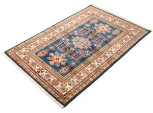 Tappeto Kazak Fine Stilizzato Blu Avorio 103x148 Cm