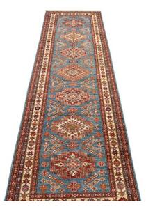 Tappeto Kazak Fine Geometrico Blu Rosso Mattone Corsia 81x295 Cm