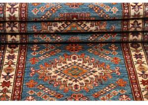 Tappeto Kazak Fine Geometrico Blu Rosso Mattone Corsia 81x295 Cm