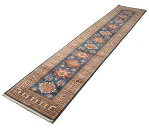 Tappeto Kazak Fine Geometrico Blu Rosso Corsia 83x386 Cm
