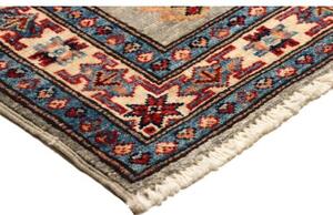 Tappeto Kazak Fine Geometrico Grigio Chiaro Rosso Corsia 80x235 Cm