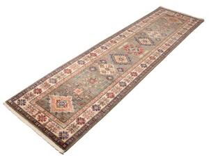 Tappeto Kazak Fine Geometrico Grigio Beige Corsia 82x305 Cm
