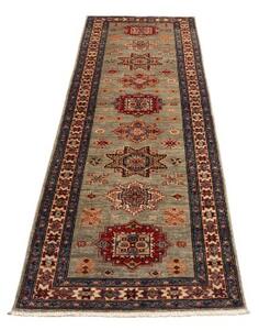 Tappeto Kazak Fine Geometrico Grigio Rosso Corsia 79x243 Cm