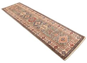 Tappeto Kazak Fine Geometrico Grigio Beige Corsia 82x305 Cm