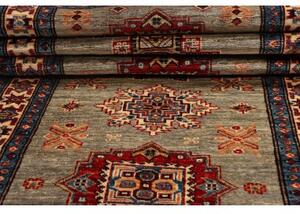Tappeto Kazak Fine Geometrico Grigio Rosso Corsia 79x243 Cm