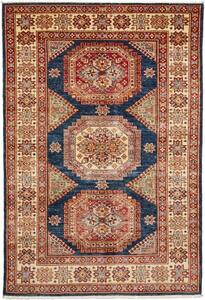 Tappeto Kazak Fine Stilizzato Blu Rosso 123x181 Cm