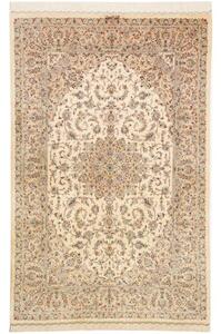 Tappeto Ghom Seta Medaglione Floreale Avorio Blu Notte 126x198 Cm