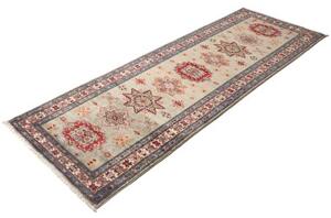 Tappeto Kazak Fine Geometrico Grigio Chiaro Rosso Corsia 80x235 Cm