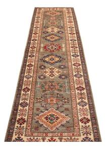 Tappeto Kazak Fine Geometrico Grigio Beige Corsia 82x305 Cm