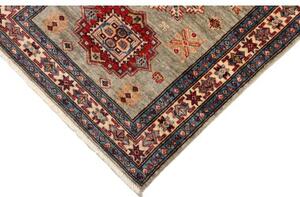 Tappeto Kazak Fine Geometrico Grigio Chiaro Rosso Corsia 80x235 Cm