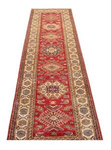 Tappeto Kazak Fine Stilizzato Rosso Avorio Corsia 80x290 Cm