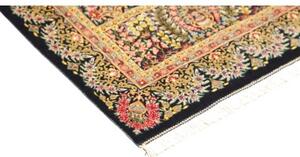 Tappeto Ghom Seta Stilizzato Blu Scuro Beige 57x97 Cm