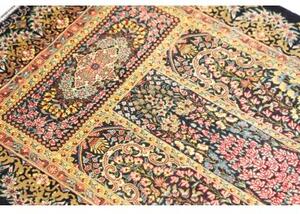 Tappeto Ghom Seta Stilizzato Blu Scuro Beige 57x97 Cm