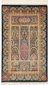 Tappeto Ghom Seta Stilizzato Blu Scuro Beige 57x97 Cm