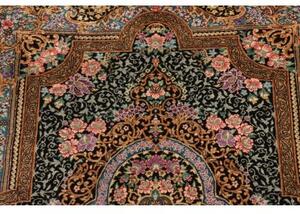 Tappeto Ghom Seta Medaglione Floreale Nero Beige 59x90 Cm