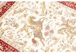 Tappeto Ghom Seta Figurativo Avorio Rosso 74x114 Cm