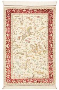 Tappeto Ghom Seta Figurativo Avorio Rosso 74x114 Cm