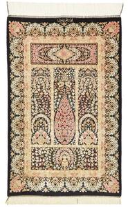 Tappeto Ghom Seta Floreale Nero Beige 60x93 Cm