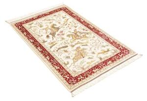 Tappeto Ghom Seta Figurativo Avorio Rosso 74x114 Cm